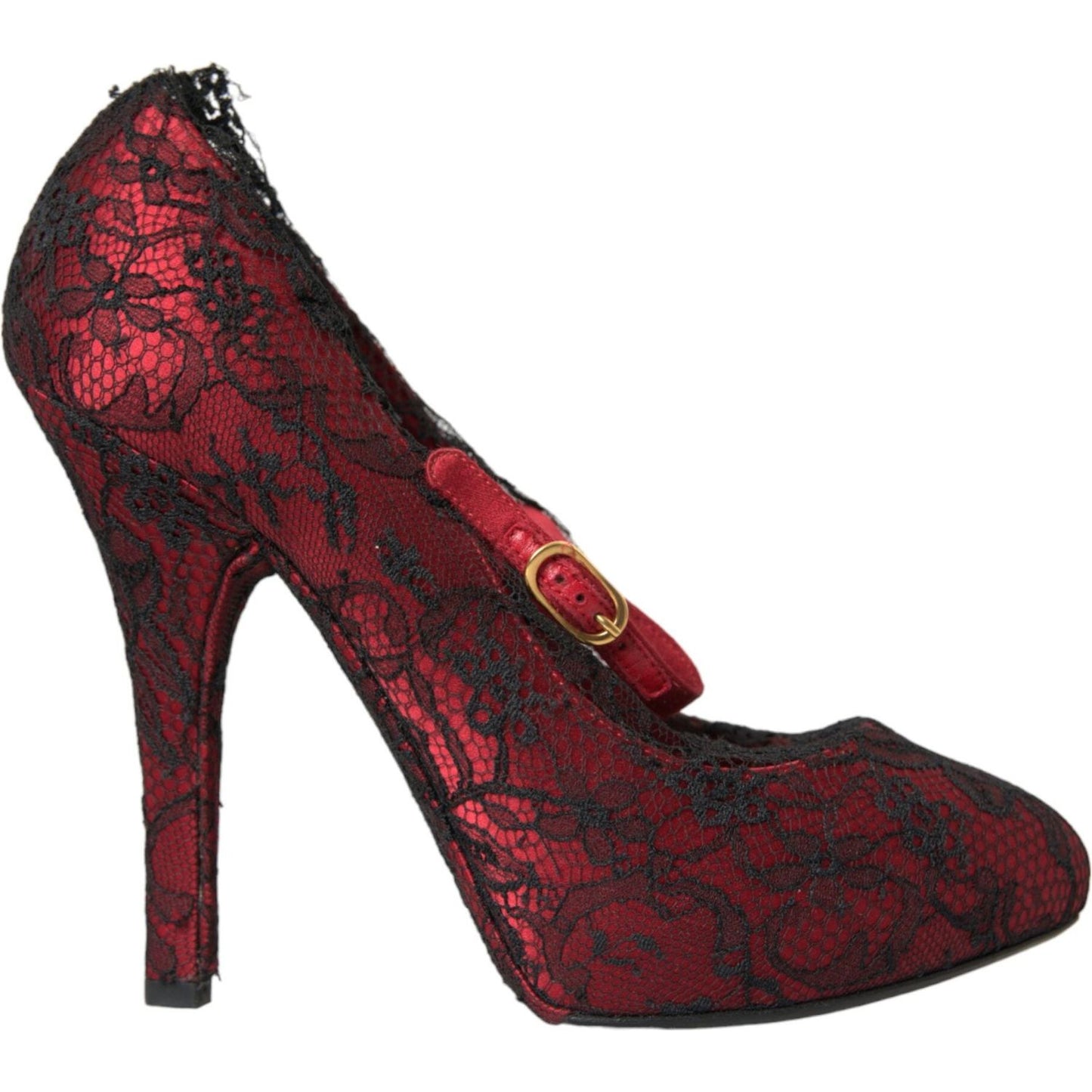 Dolce & Gabbana Red Black Floral Lace Mary Jane Pumps Shoes Dolce & Gabbana