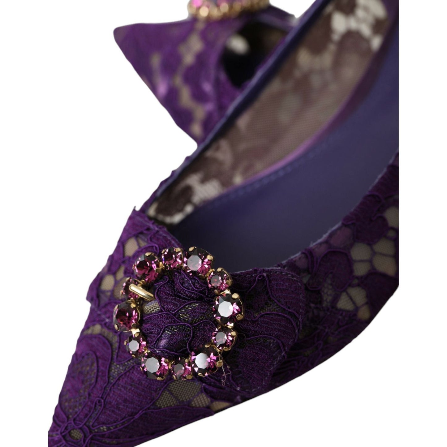 Dolce & Gabbana Purple Taormina Lace Crystal Loafers Shoes Dolce & Gabbana