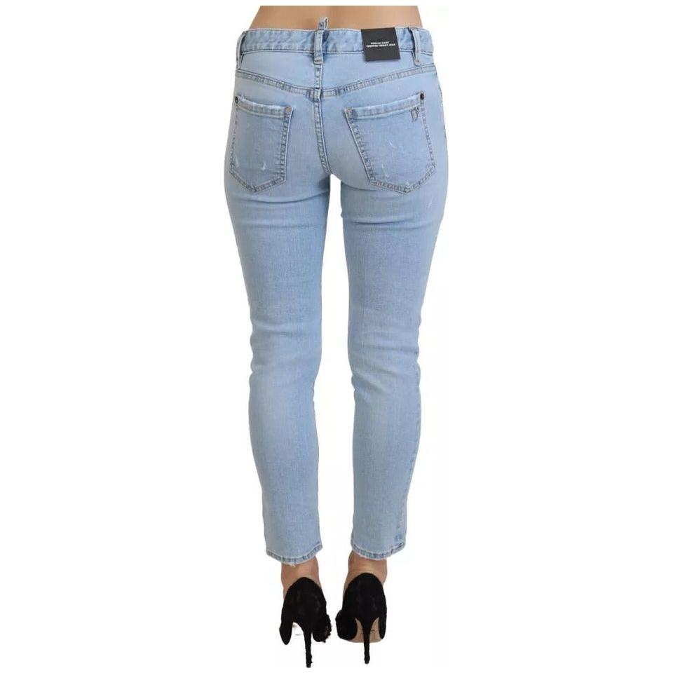 Dsquared² Blue Tattered Mid Waist Cropped Twiggy Denim Jeans Dsquared²