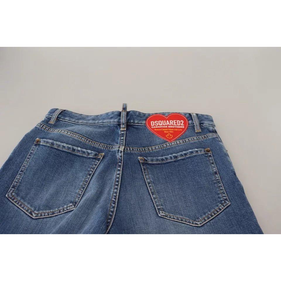 Dsquared² Blue Distressed High Waist Straight Denim Jeans Dsquared²