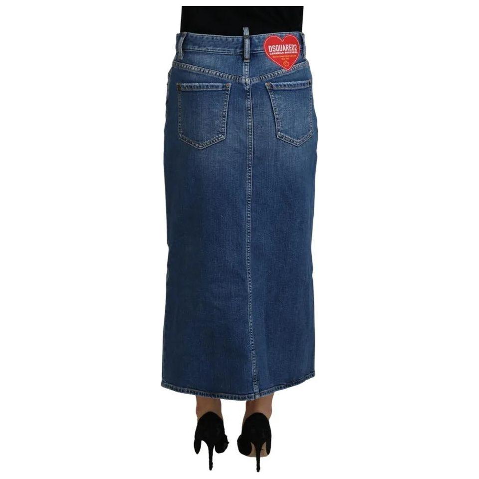 Dsquared² Blue Distressed High Waist Pencil Cut Denim Skirt Dsquared²