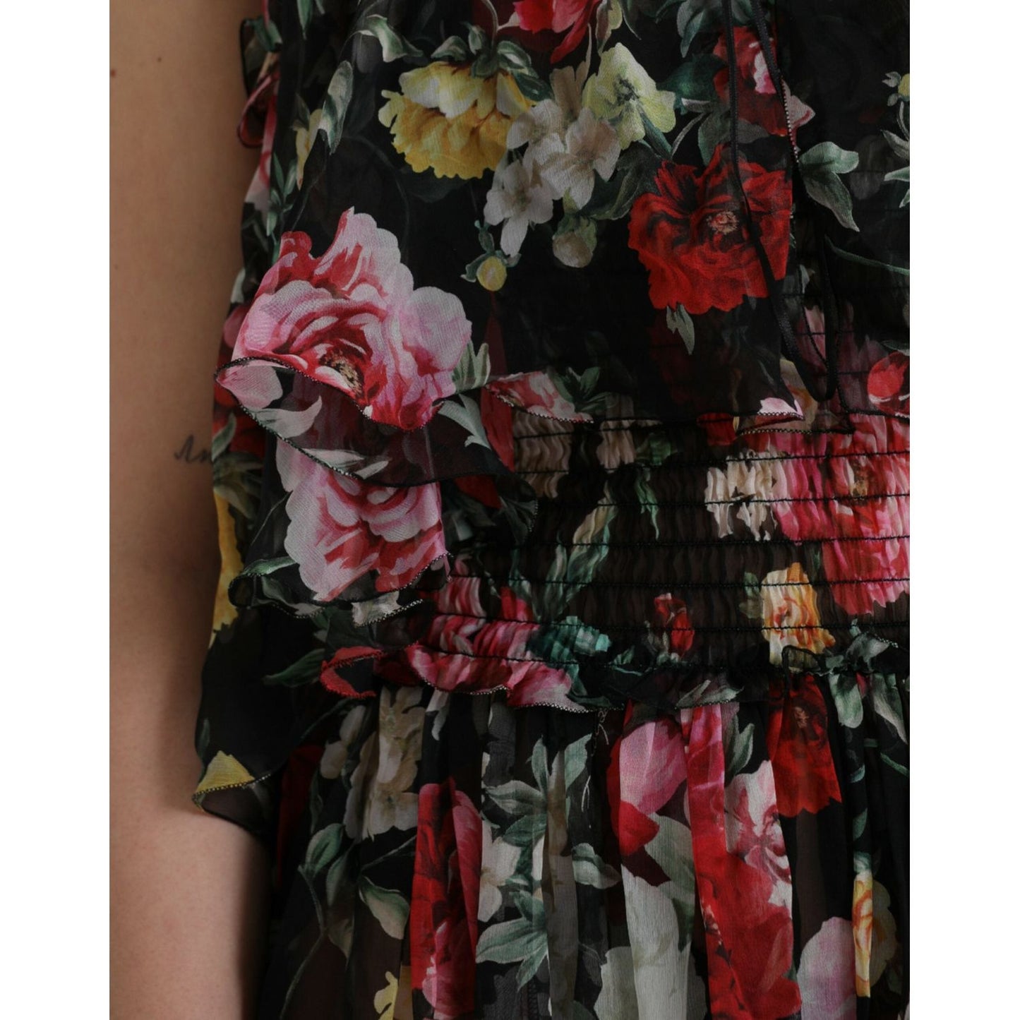 Dolce & Gabbana Black Floral Silk A-line Sleeveless Dress Dolce & Gabbana