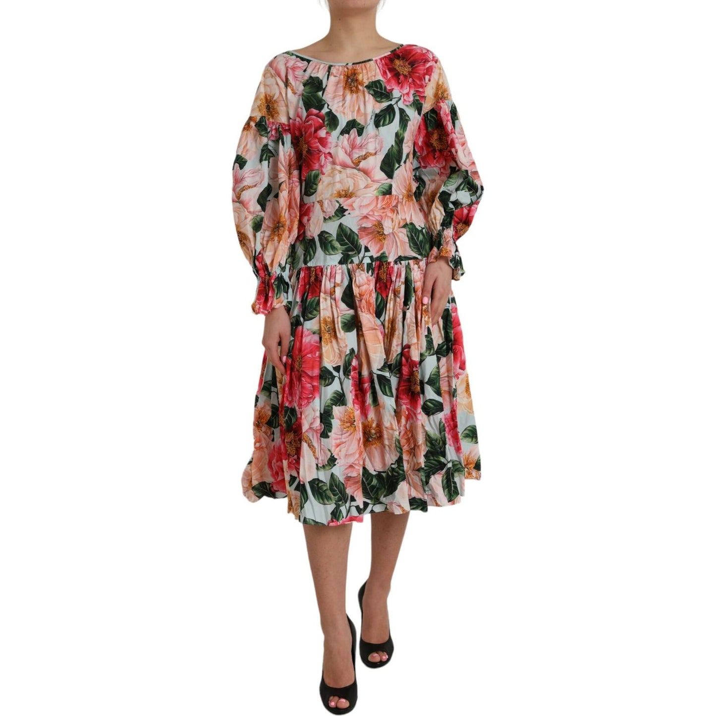 Dolce & Gabbana Multicolor Floral CottonAline Pleated Dress Dolce & Gabbana