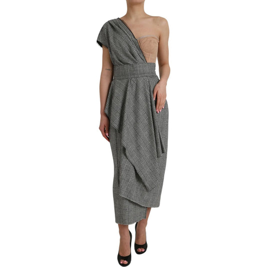 Gray Beige Layered One Shoulder Maxi Dress