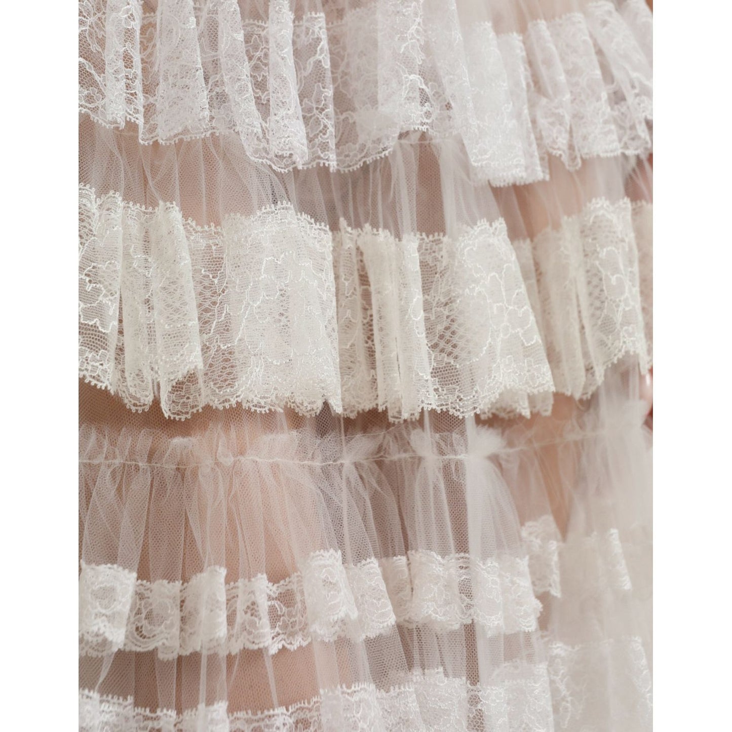 Dolce & Gabbana White Nylon Sheer Tiered Lace Maxi Dress Dolce & Gabbana