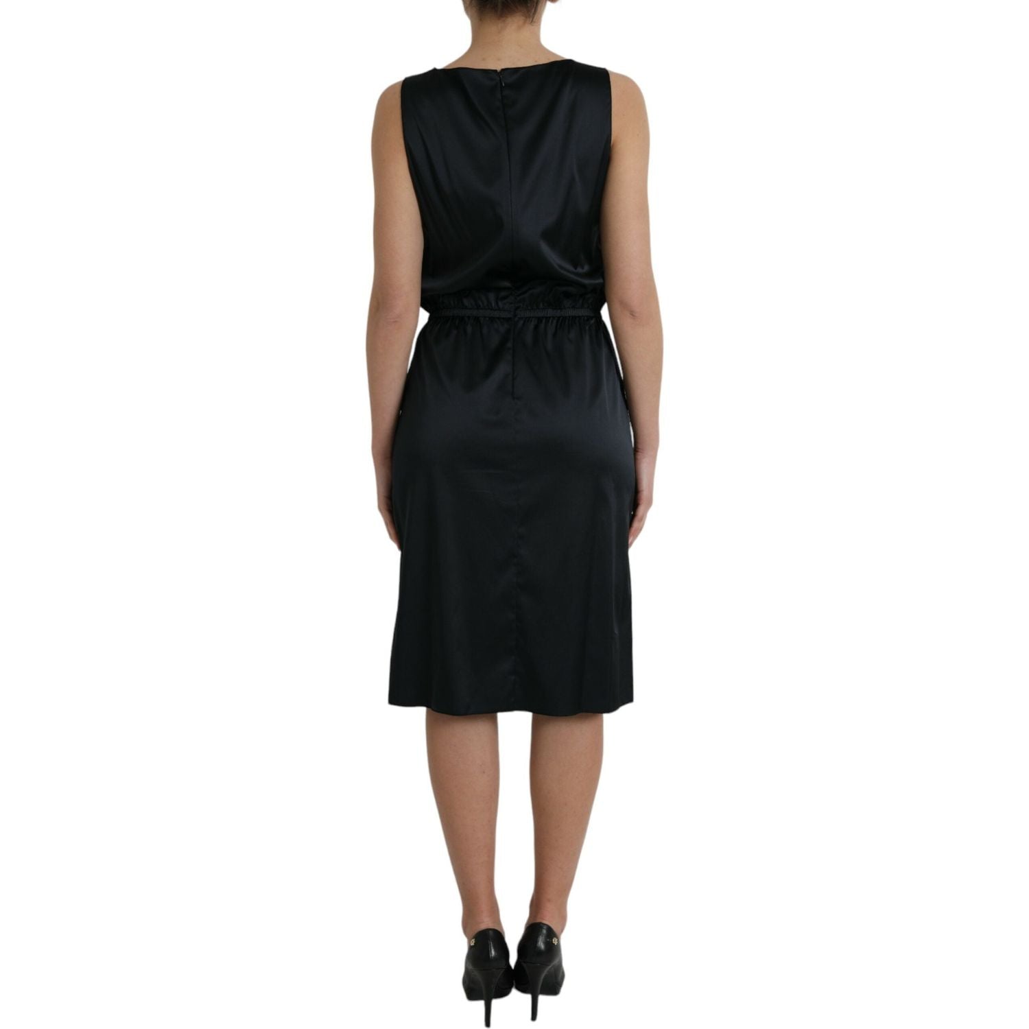 Dolce & Gabbana Black Polyester Lace Trim Sheath Midi Dress