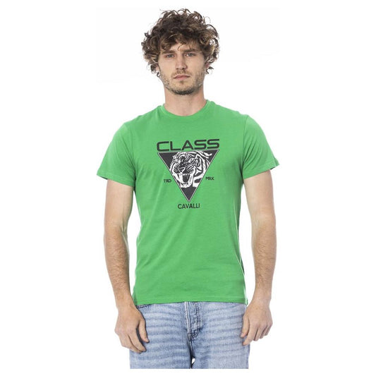 Cavalli Class Green Cotton Men T-Shirt Cavalli Class