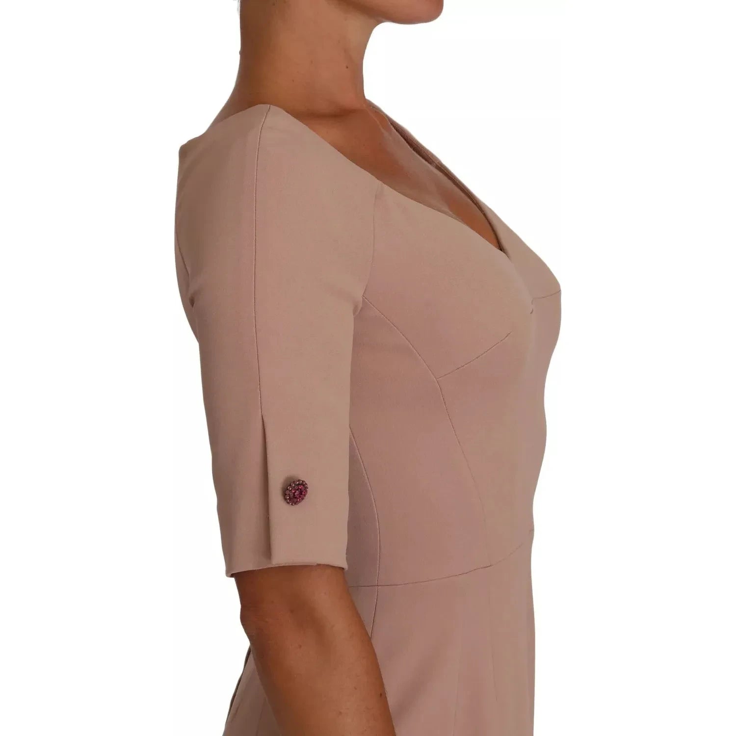 Dolce & Gabbana Dusty Pink Midi Sheath Crystal Buttons Dress