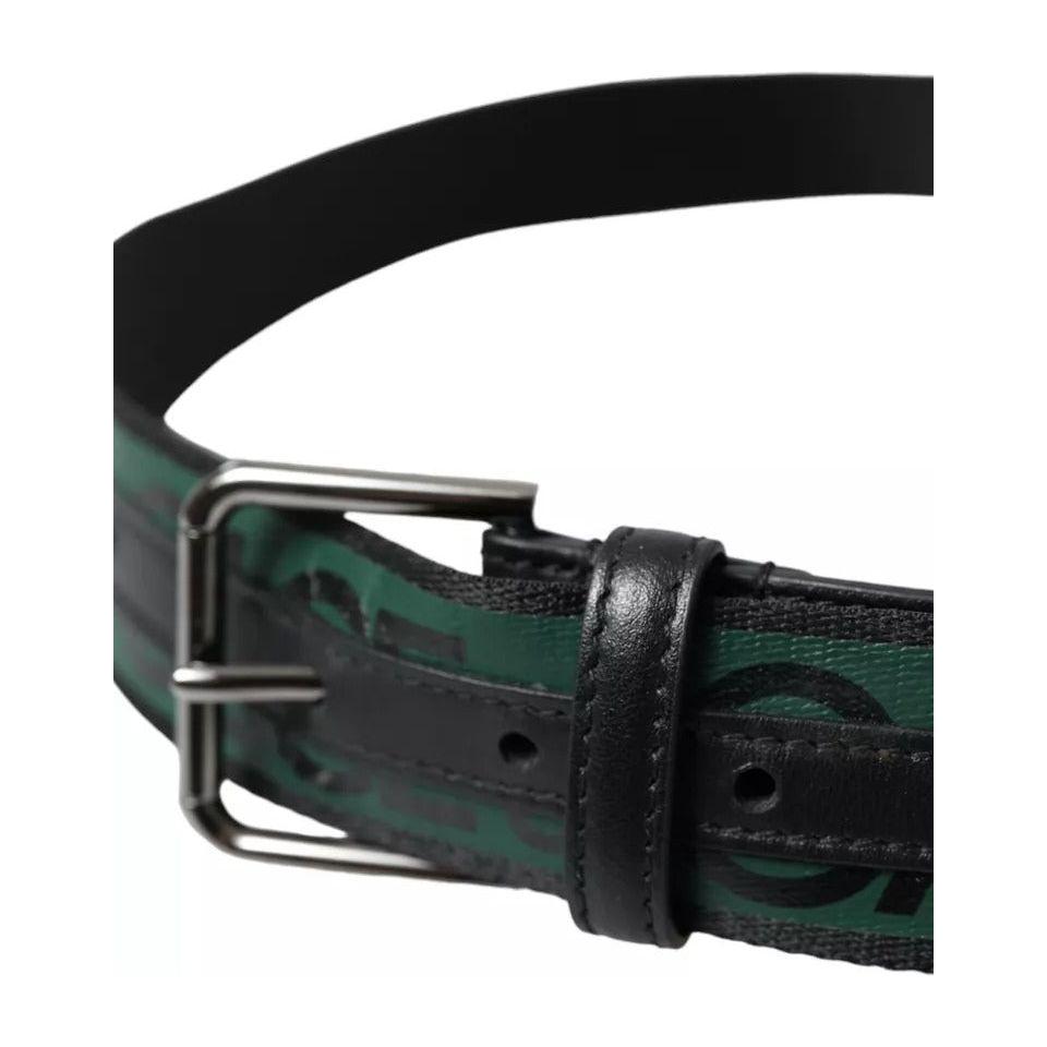 Dolce & Gabbana Black Green Leather Silver Metal Buckle Belt Dolce & Gabbana