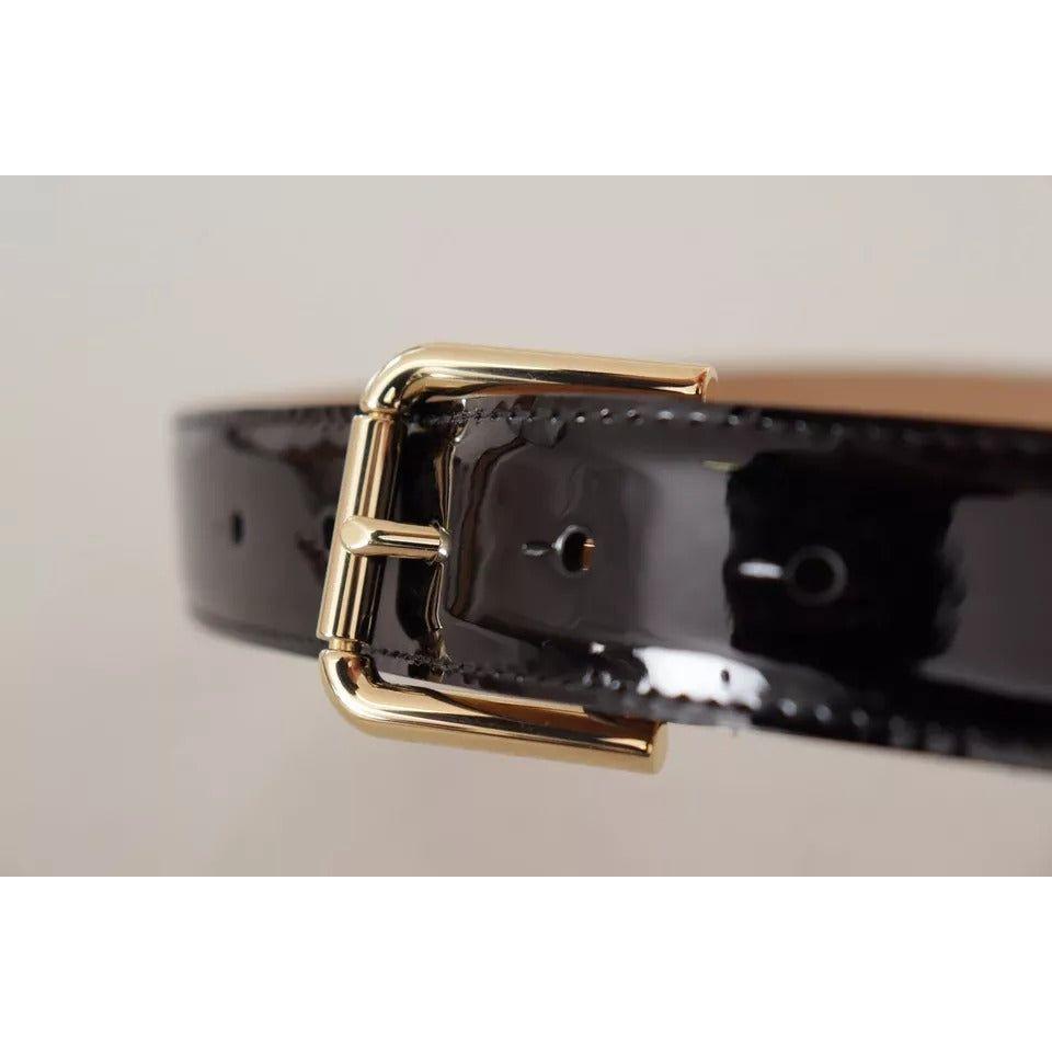 Dolce & Gabbana Black Patent Leather Gold Logo Engraved Buckle Belt Dolce & Gabbana