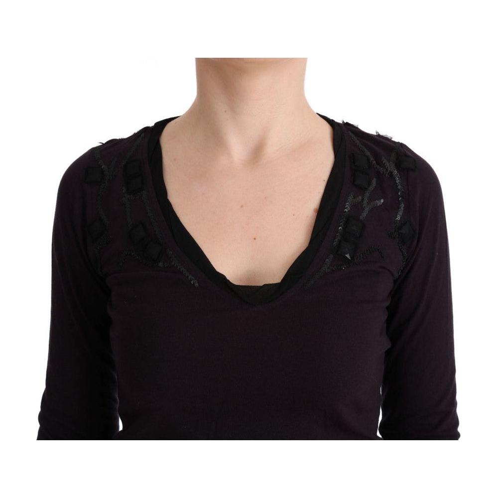 Costume National Elegant Purple V-Neck Blouse Tee Costume National