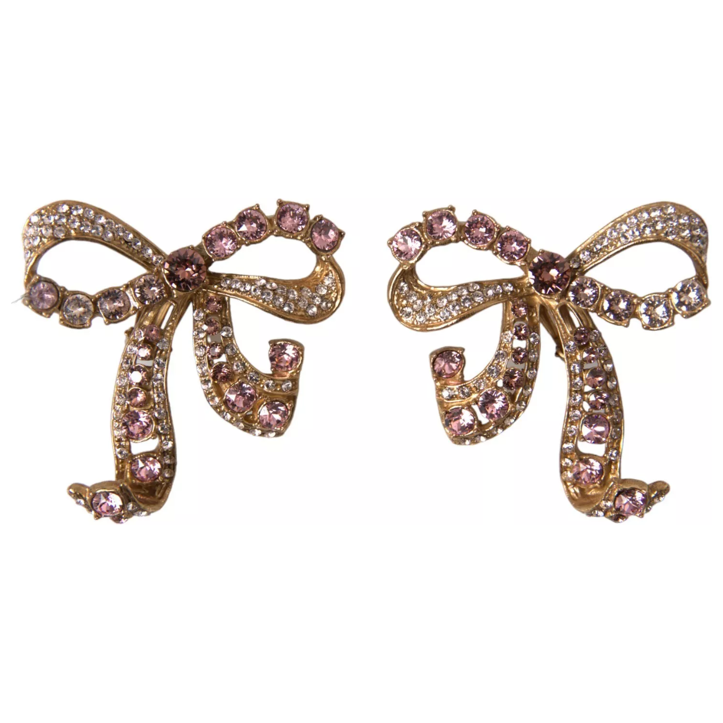 Dolce & Gabbana Gold Brass Pink Clear Crystal Bow Fiocchi Christmas Dolce & Gabbana