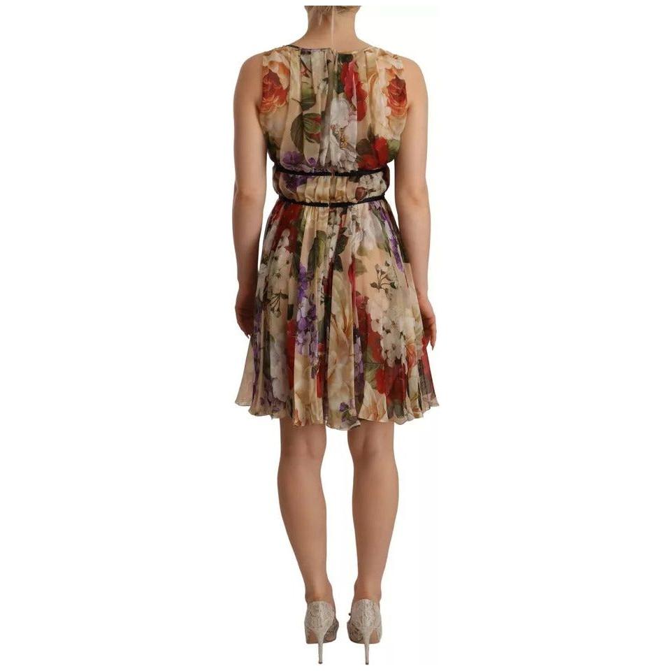 Dolce & Gabbana Beige Floral Sleeveless Round Neck Mini Dress Dolce & Gabbana