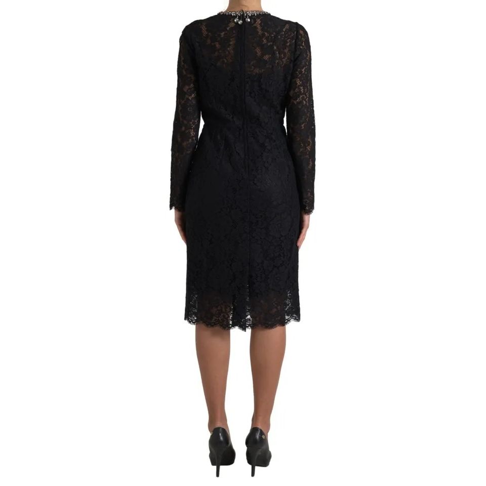 Dolce & Gabbana Black Nylon Lace Embellished Sheath Dress