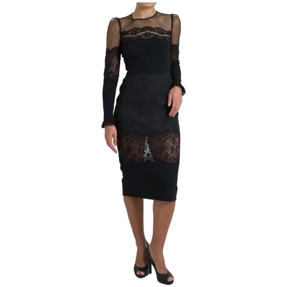 Dolce & Gabbana Black Sheer Floral Lace Sheath Midi Dress Dolce & Gabbana