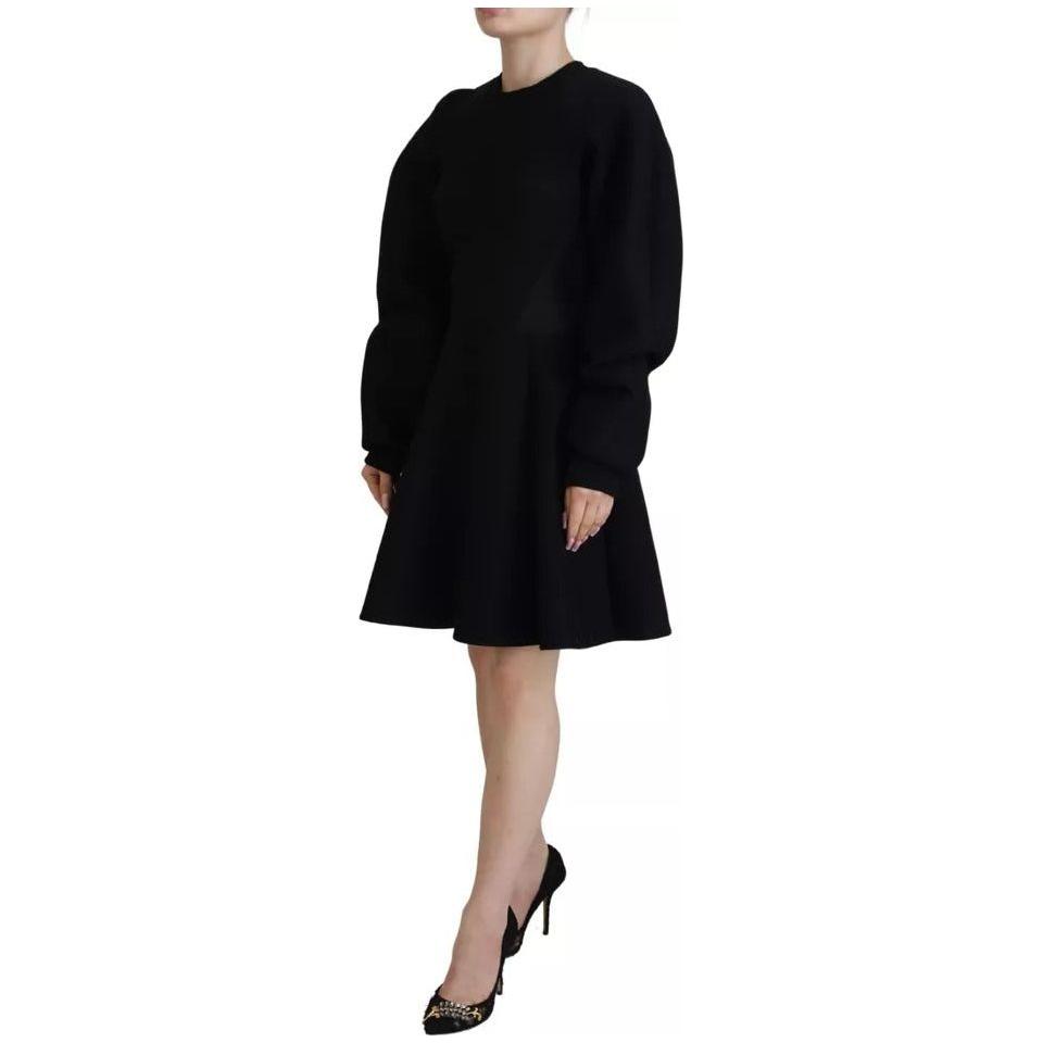 Dolce & Gabbana Cotton Black Long Sleeves A-line Mini Dress Dolce & Gabbana