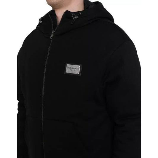 Dolce & Gabbana Black Cotton Hooded Logo Bomber Jacket Dolce & Gabbana