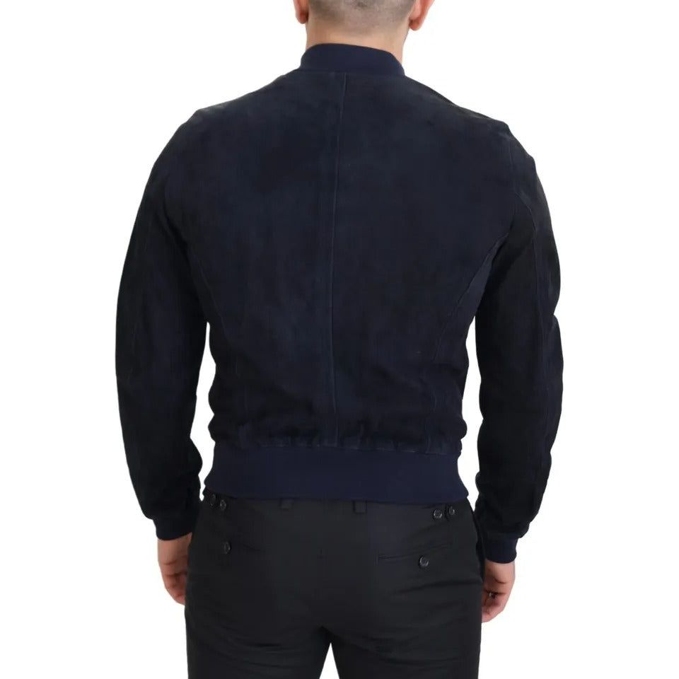 Dolce & Gabbana Dark Blue Suede Lambskin Blouson Jacket Dolce & Gabbana