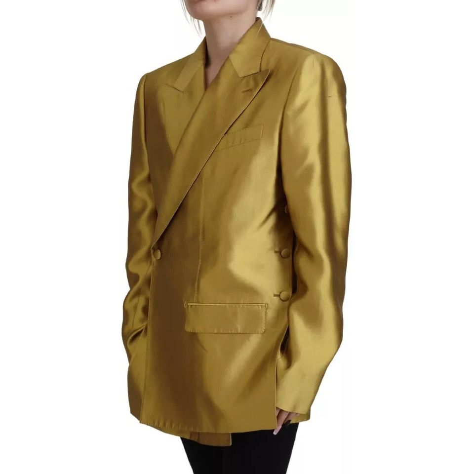 Dolce & Gabbana Gold Satin Long Sleeves Blazer Coat Jacket Dolce & Gabbana