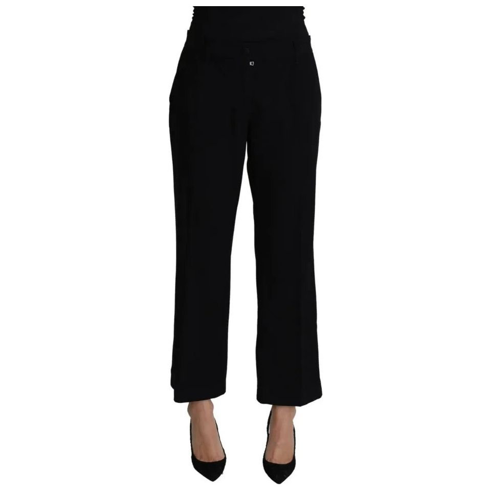 Black Wool Stretch Cropped Capri Trouser Pants