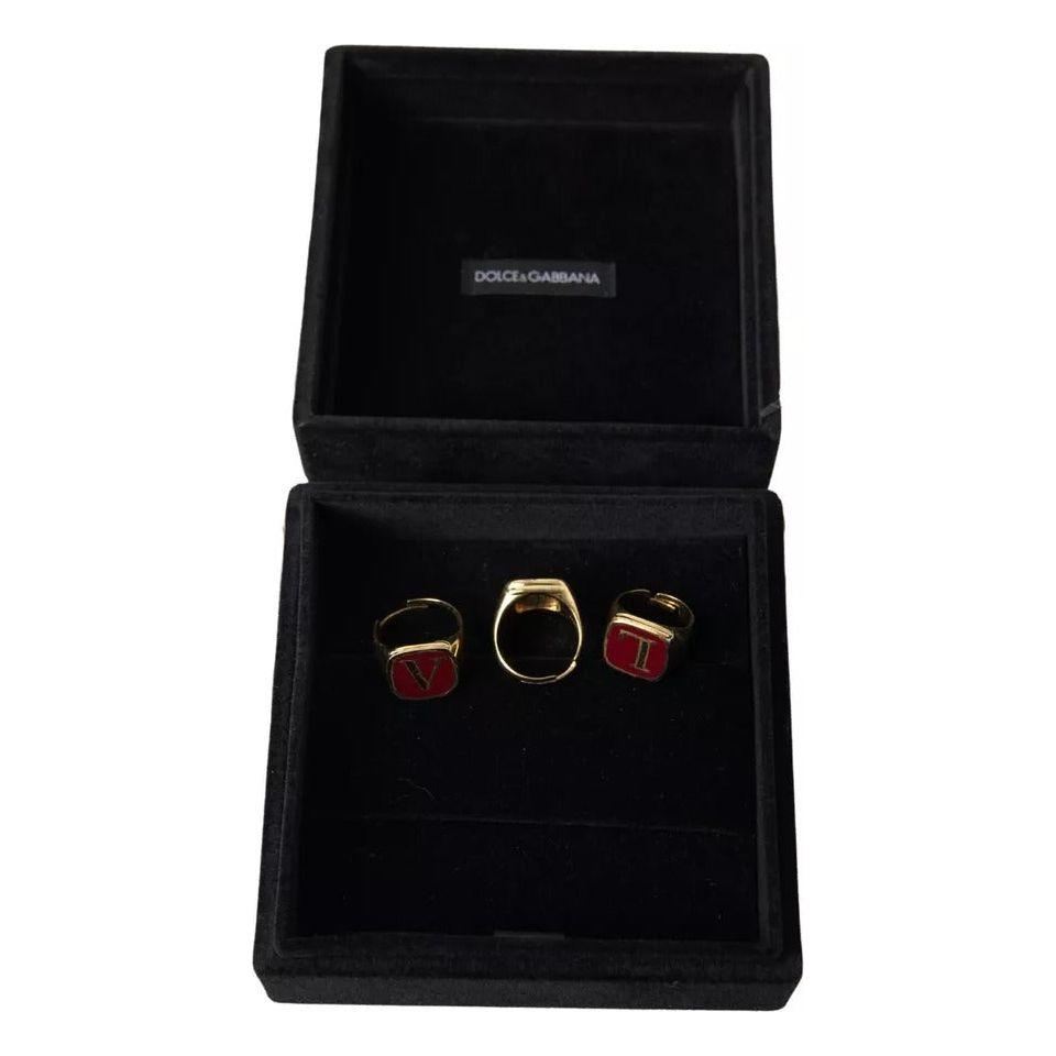 Dolce & Gabbana Gold Brass LOVE Enamel Set of 3 Ring Ring