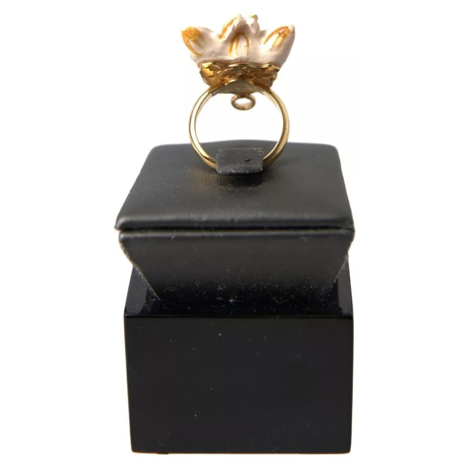 Gold Brass Resin Beige Dog Pet Accessory Ring