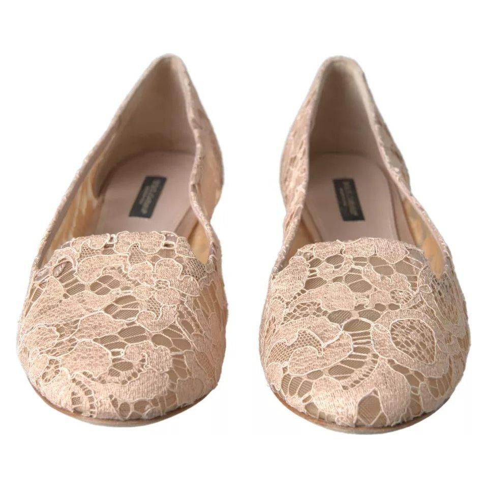 Dolce & Gabbana Beige Floral Lace Loafers Flats Shoes Dolce & Gabbana