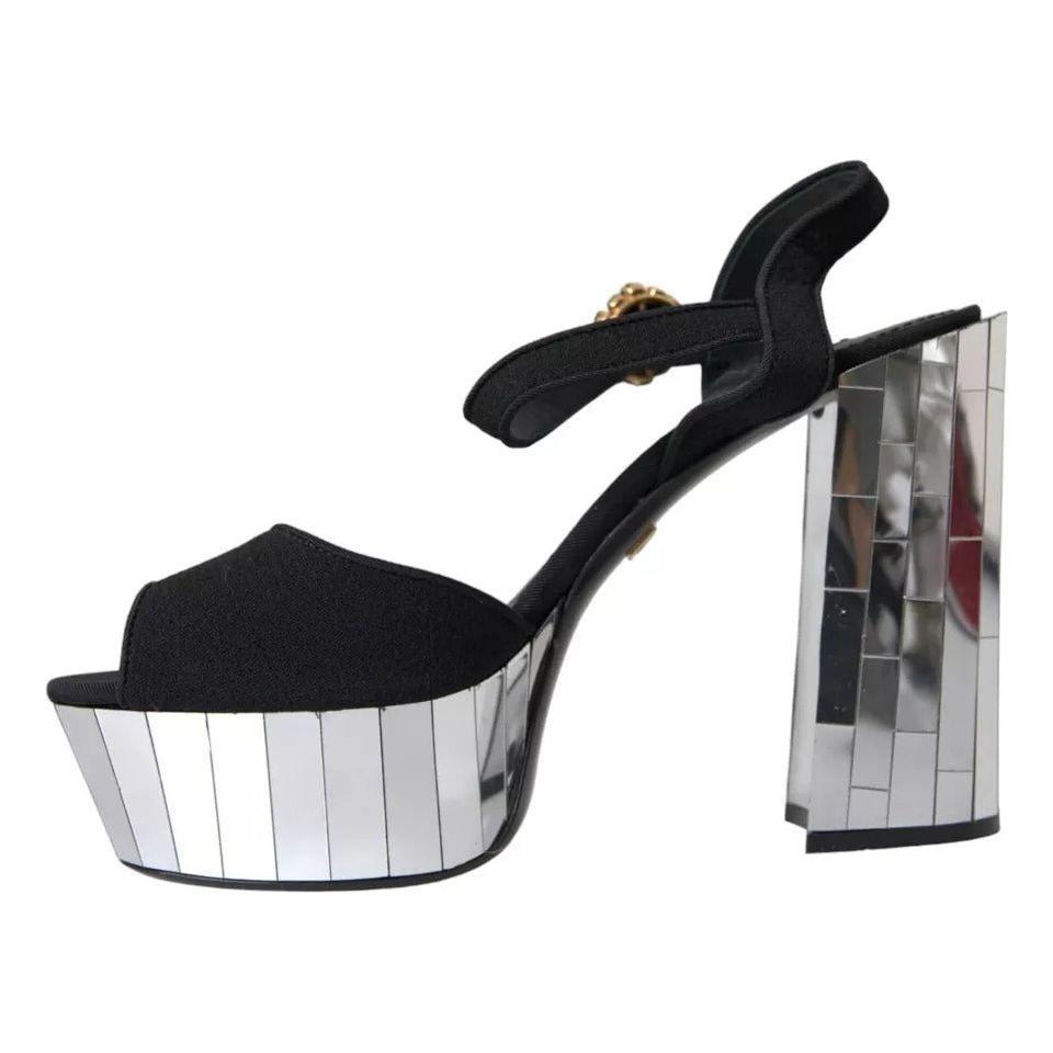 Dolce & Gabbana Black Mirror Heels Crystal Platform Sandals Shoes Dolce & Gabbana