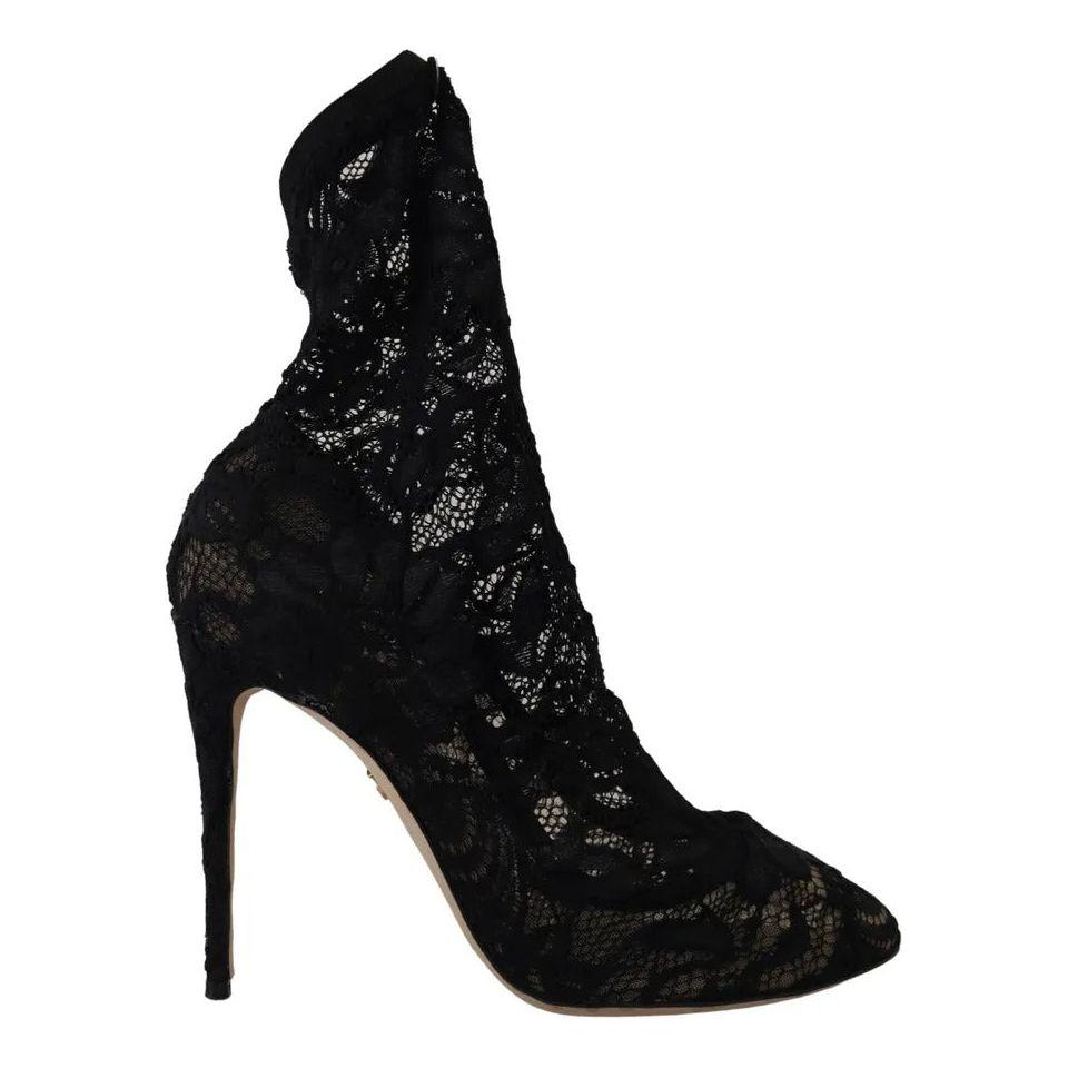 Dolce & Gabbana Black Stretch Socks Taormina Lace Boots Shoes Dolce & Gabbana