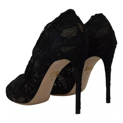 Dolce & Gabbana Black Stretch Socks Taormina Lace Boots Shoes