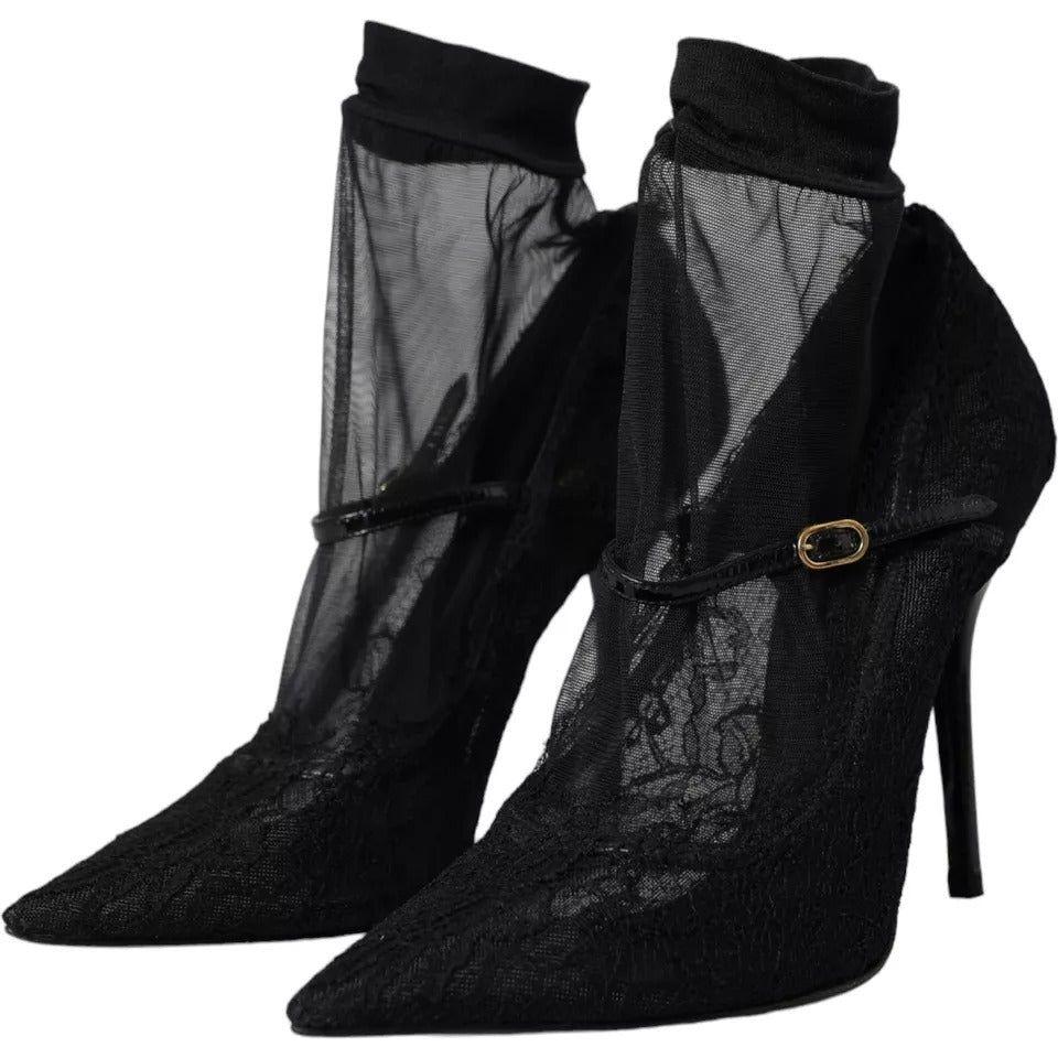 Dolce & Gabbana Black Tulle Stretch Boots Pumps Shoes Dolce & Gabbana