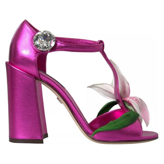 Dolce & Gabbana Fuchsia Flower Crystals Heels Sandals Shoes Dolce & Gabbana