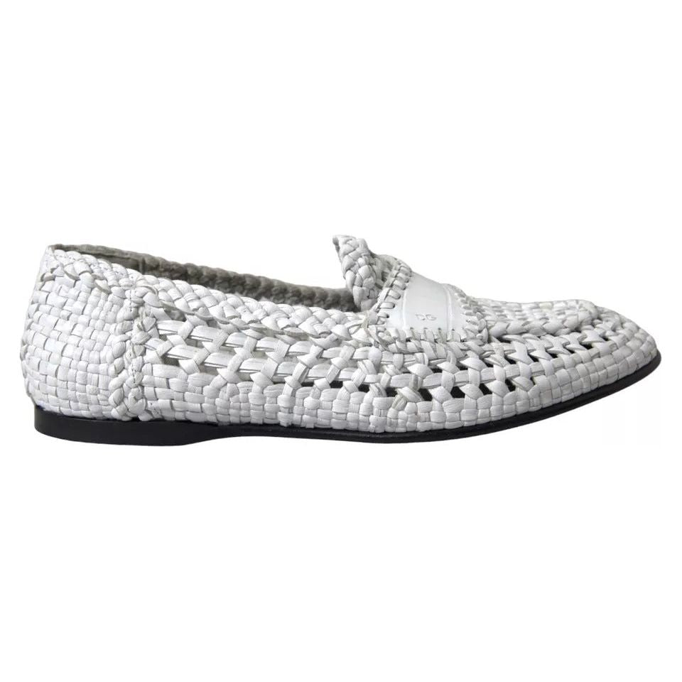 Dolce & Gabbana White Woven Leather Men Slip On Loafers Shoes Dolce & Gabbana