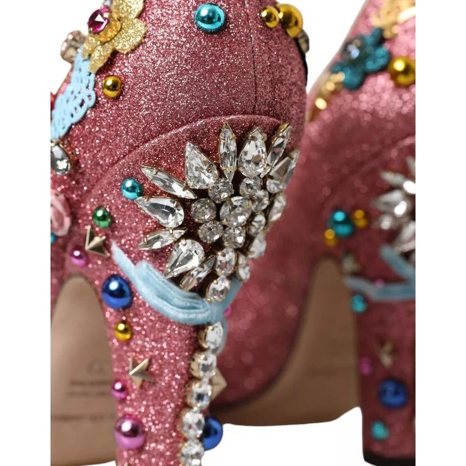 Dolce & Gabbana Pink Embellished Fur Mary Jane Pumps Shoes Dolce & Gabbana