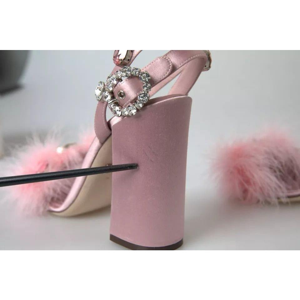 Dolce & Gabbana Pink Turkey Feather Embellished Sandals Shoes Dolce & Gabbana