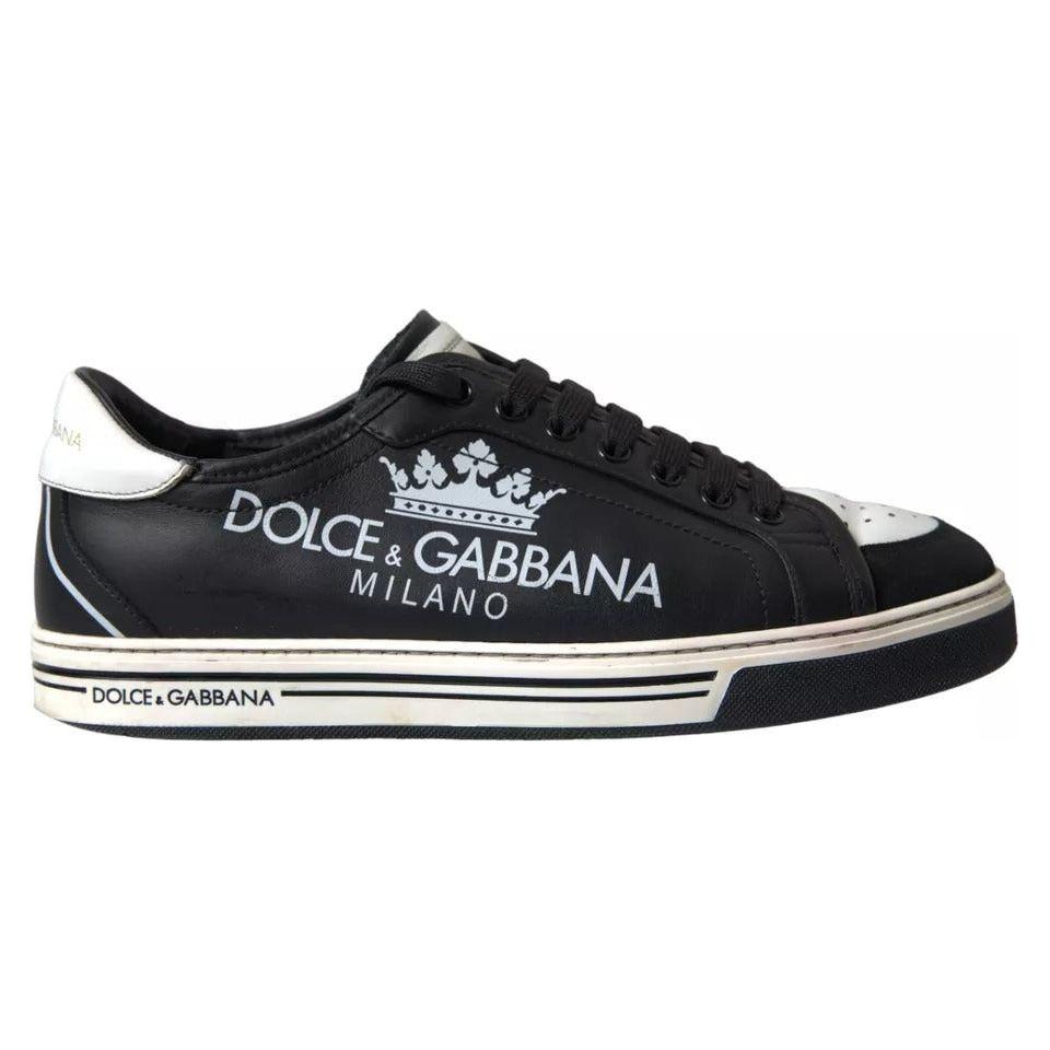 Dolce & Gabbana Black Leather Crown Milano Men Sneakers Shoes Dolce & Gabbana