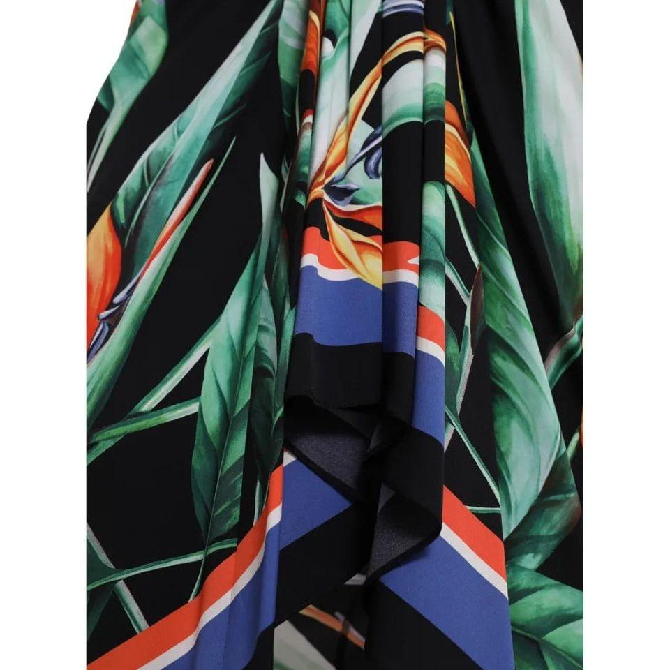 Dolce & Gabbana Black Strelitzia High Waist Wrap Midi Skirt Dolce & Gabbana