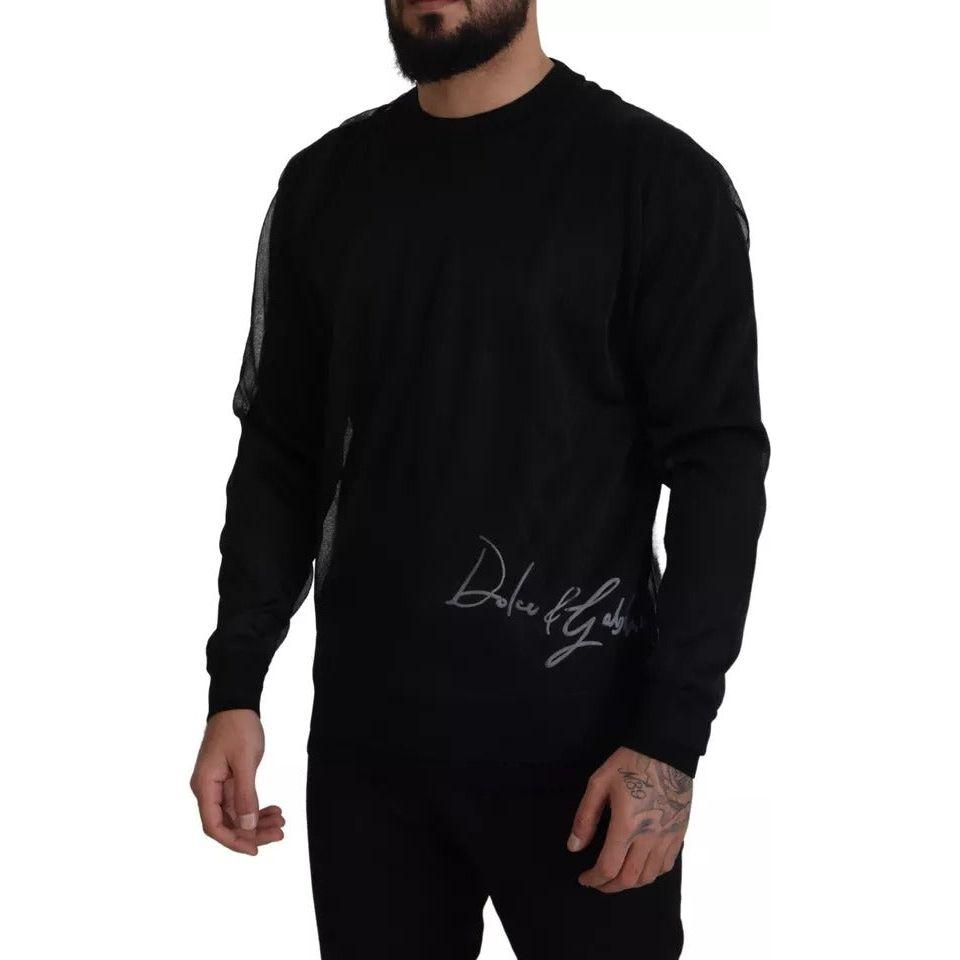 Dolce & Gabbana Black Polyester Logo Men Pullover Sweater Dolce & Gabbana