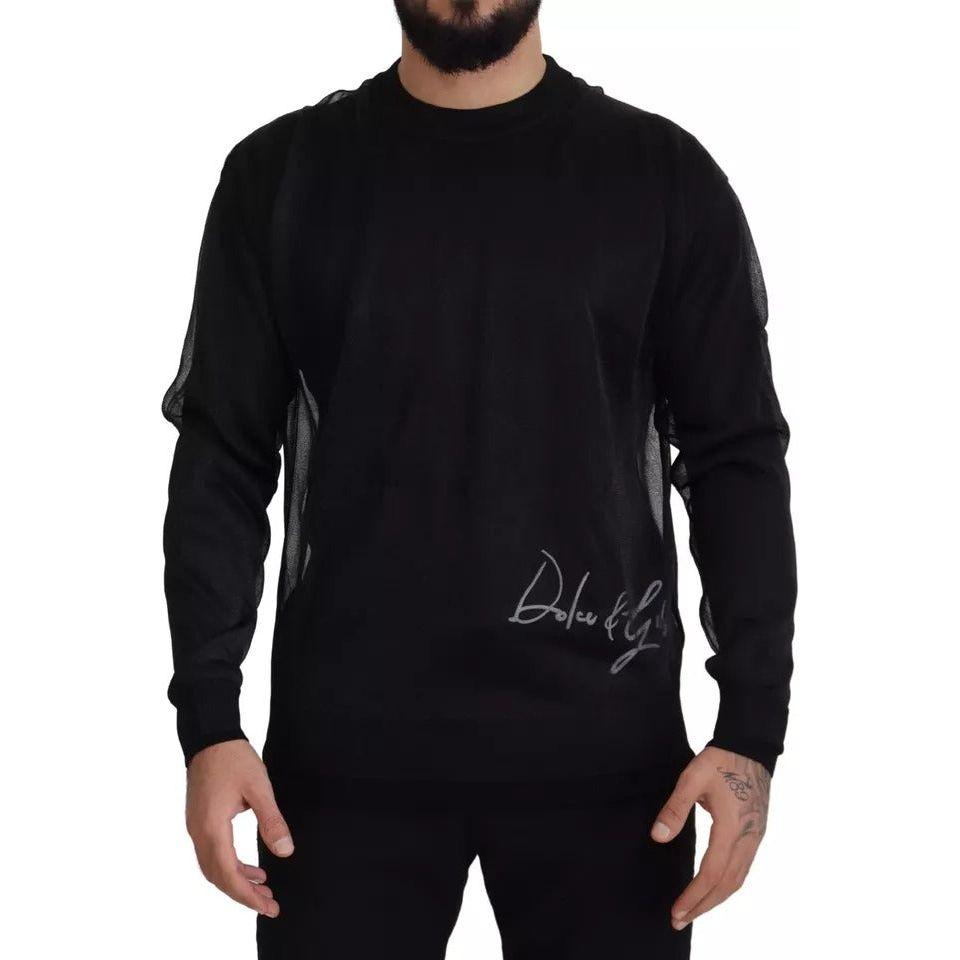 Dolce & Gabbana Black Polyester Logo Men Pullover Sweater Dolce & Gabbana