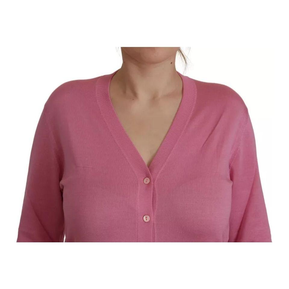 Dolce & Gabbana Pink 100% Silk Button Down Cardigan Sweater Dolce & Gabbana