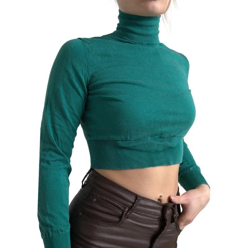 Dolce & Gabbana Dark Green Turtleneck Cropped Pullover Sweater Dolce & Gabbana