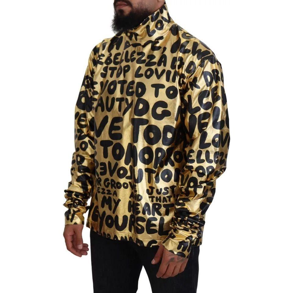 Dolce & Gabbana Gold Logo Print Turtleneck Pullover Sweater Dolce & Gabbana