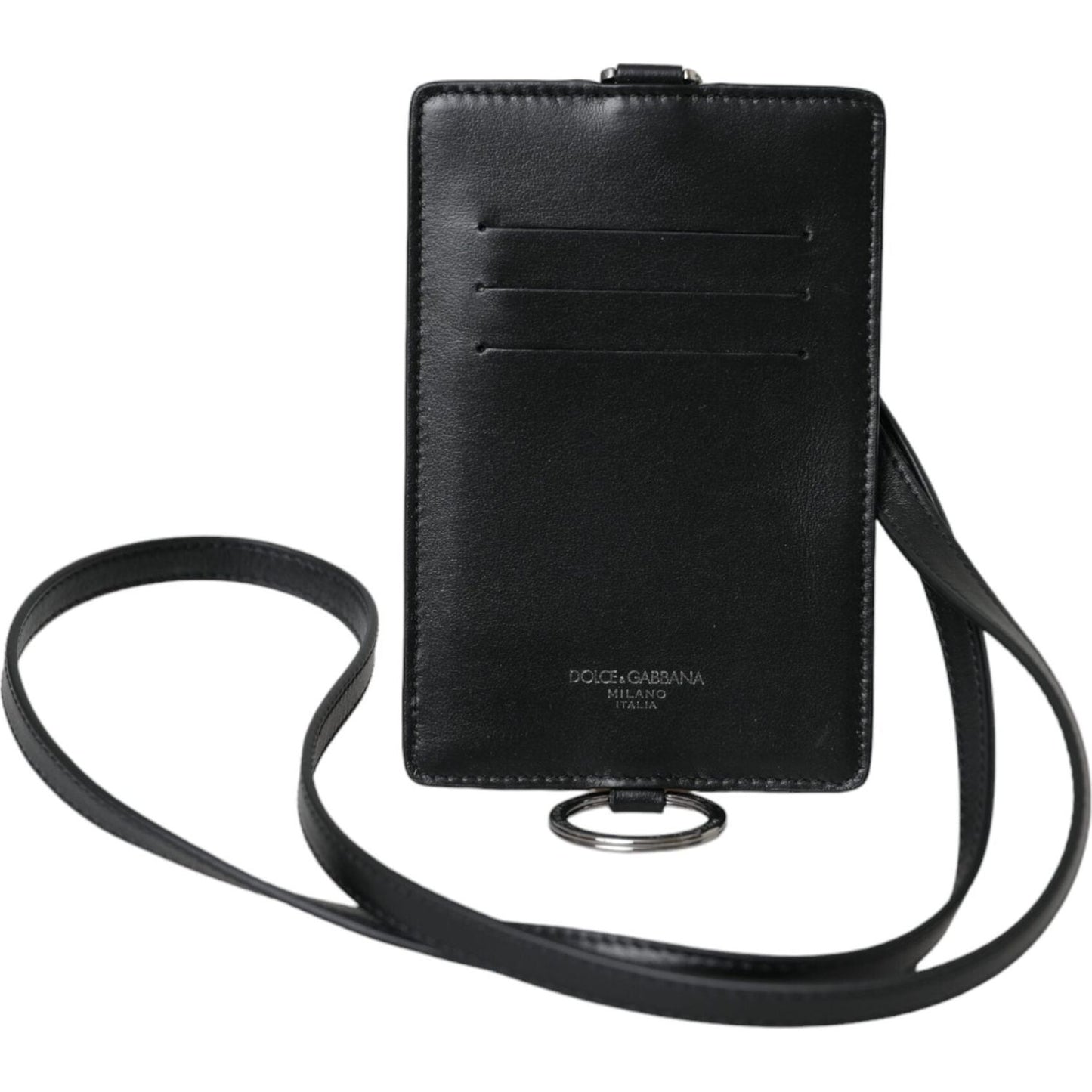 Dolce & Gabbana Black Calf Leather Lanyard Logo Card Holder Men Wallet Dolce & Gabbana