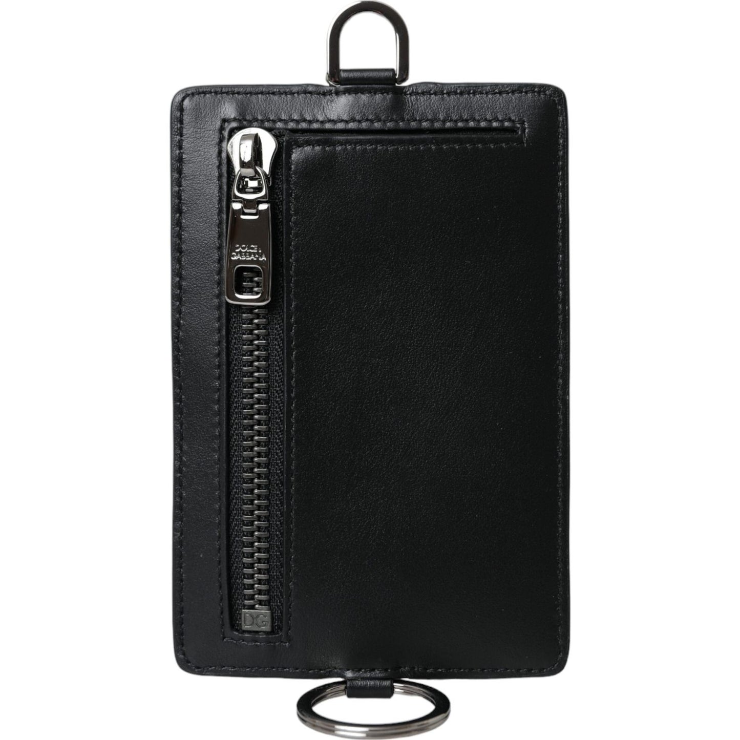 Dolce & Gabbana Black Calf Leather Lanyard Logo Card Holder Men Wallet Dolce & Gabbana