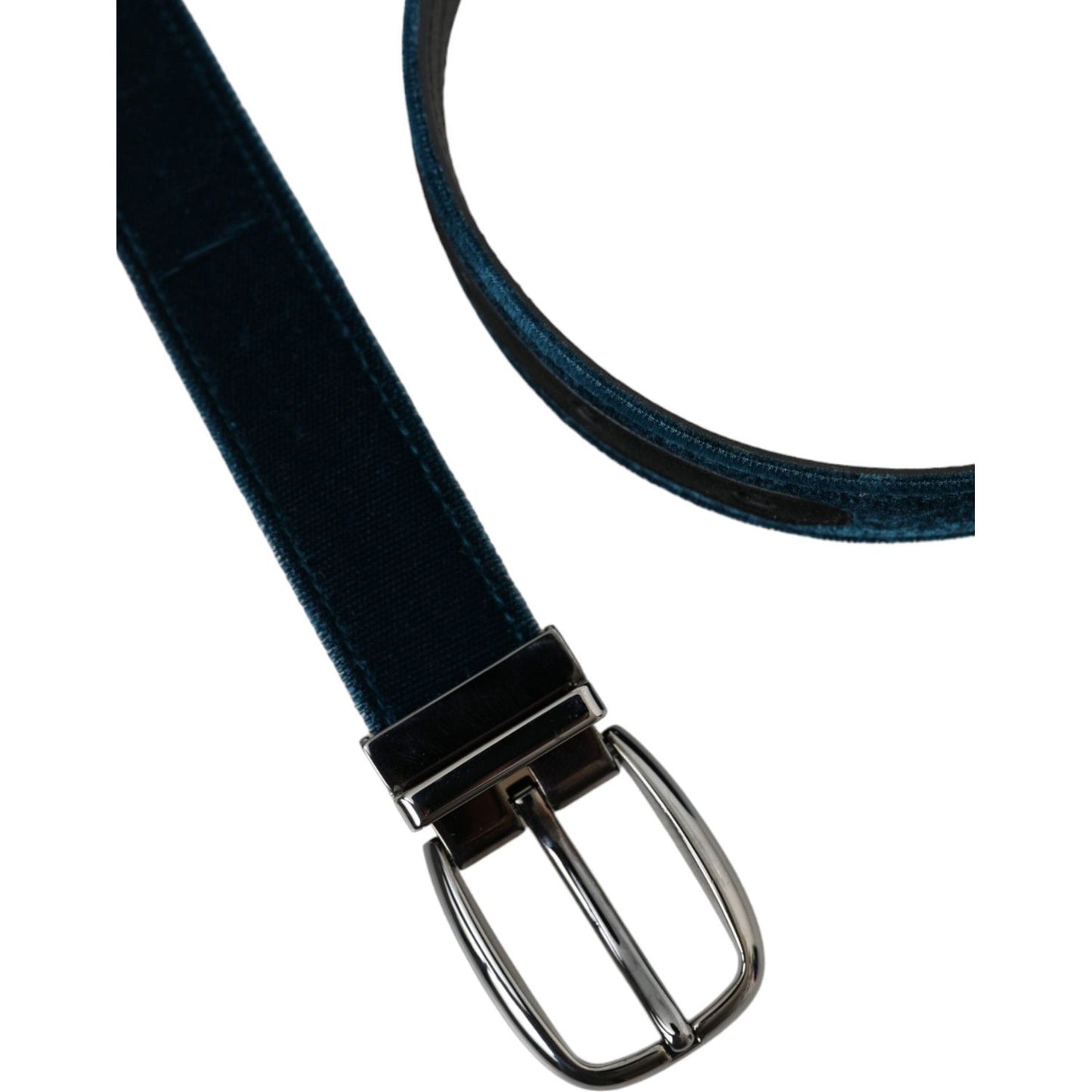 Dolce & Gabbana Blue Velvet Leather Silver Metal Buckle Belt Dolce & Gabbana