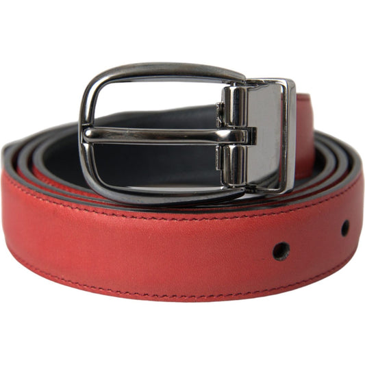 Red Leather Silver Metal Buckle Belt Men