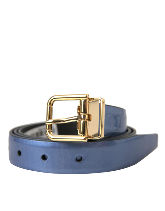 Dolce & Gabbana Metallic Blue Leather Gold Metal Buckle Belt Dolce & Gabbana