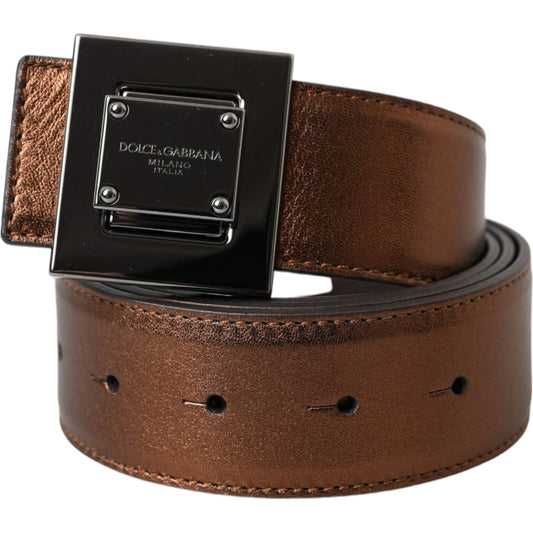 Metallic Bronze Leather Square Metal Buckle Belt