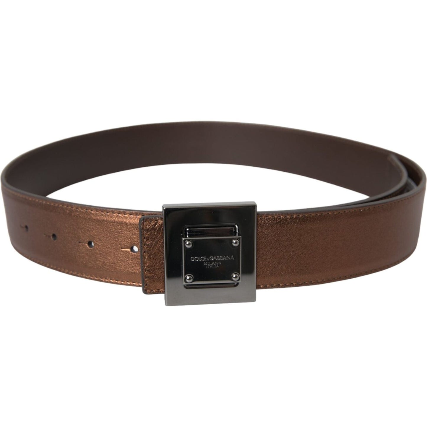 Dolce & Gabbana Metallic Bronze Leather Square Metal Buckle Belt Dolce & Gabbana