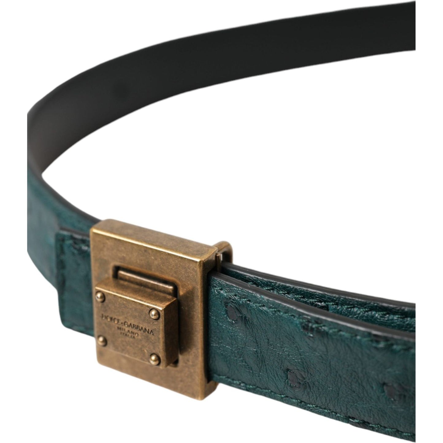 Dolce & Gabbana Dark Green Leather Square Metal Buckle Belt Dolce & Gabbana